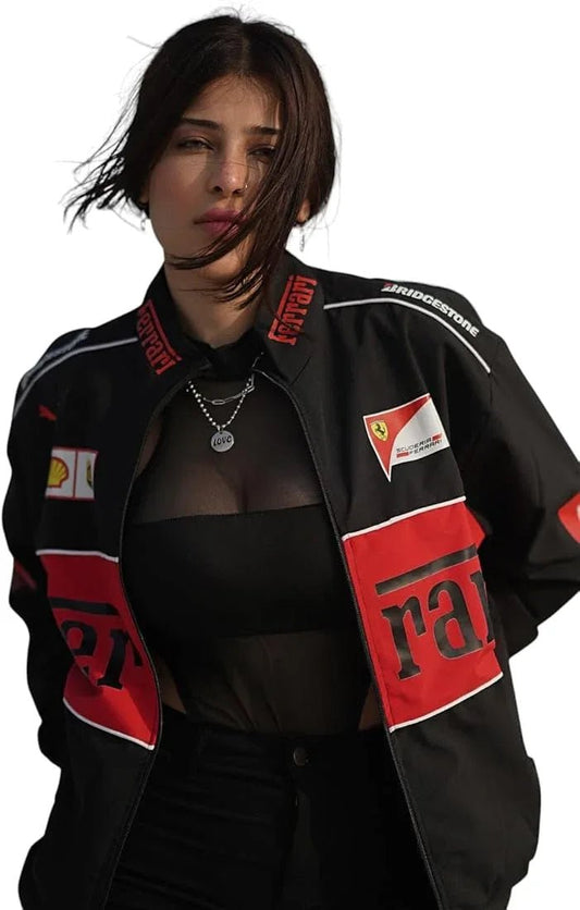 Black Ferrari F1 Women's Jacket - Parachute Style | ALTR - ALTR