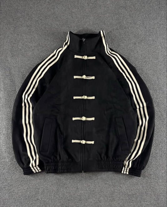 Black CNY Jackets by ALTR with traditional knot detailing and streetwear fit