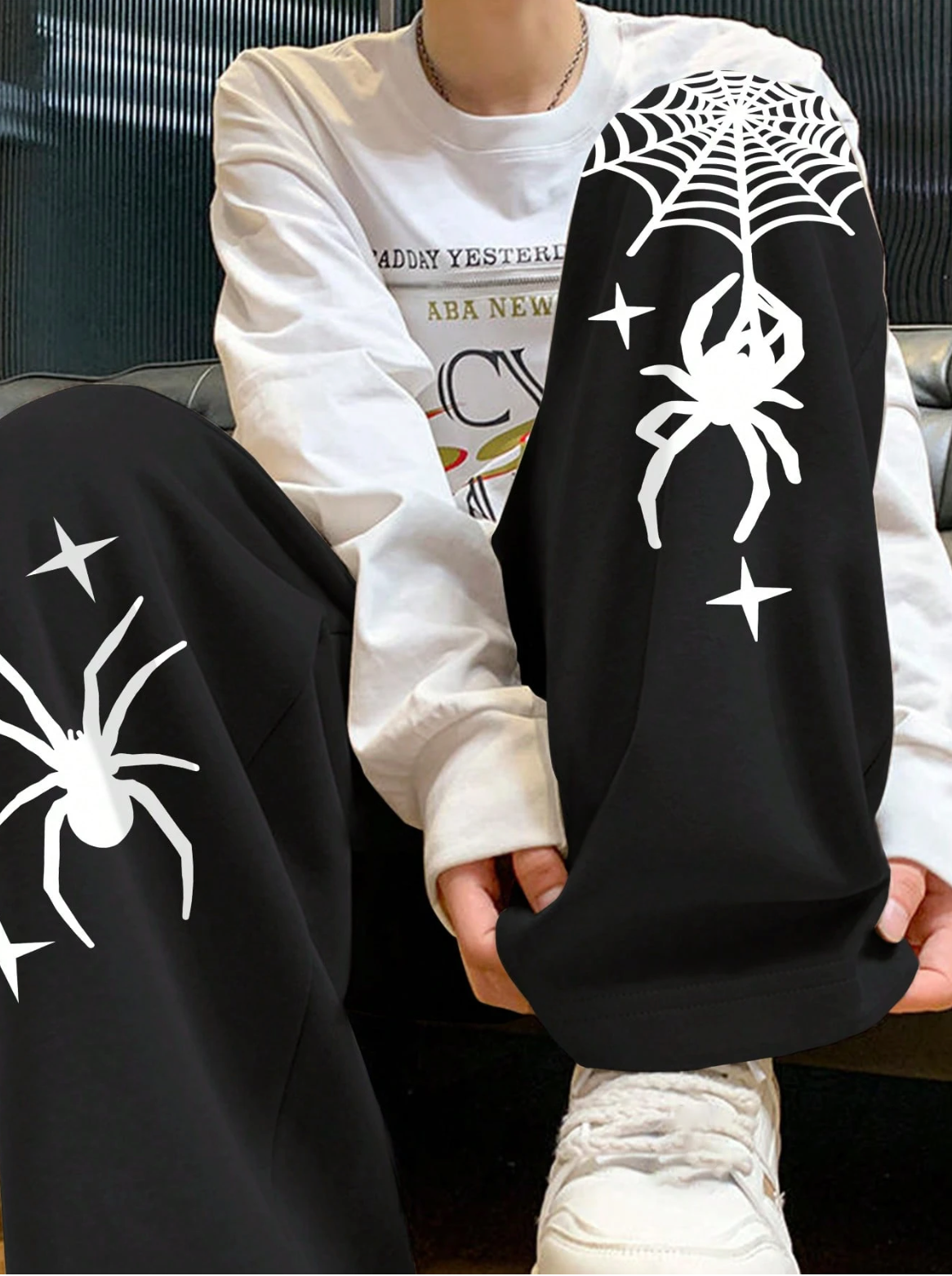 Aesthetic Spider Casual Black Oversized Sweatpants | ALTR