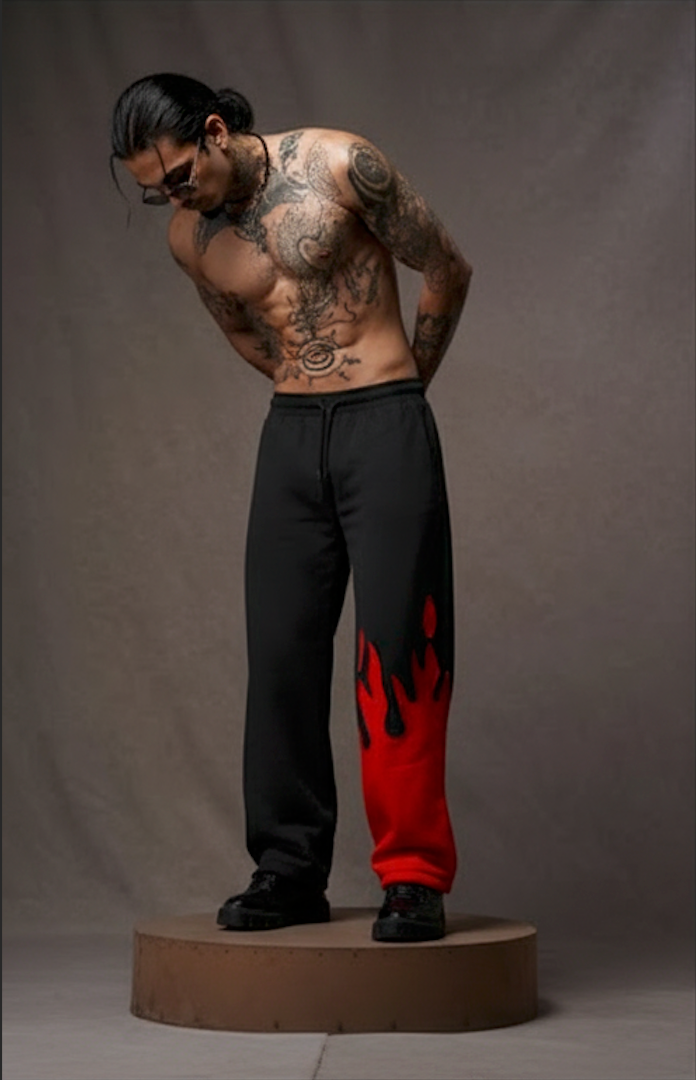 Red Fire Flame Trackpant – Unisex Baggy Streetwear by ALTR