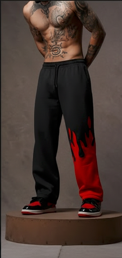 Red Fire Flame Trackpant – Unisex Baggy Streetwear by ALTR