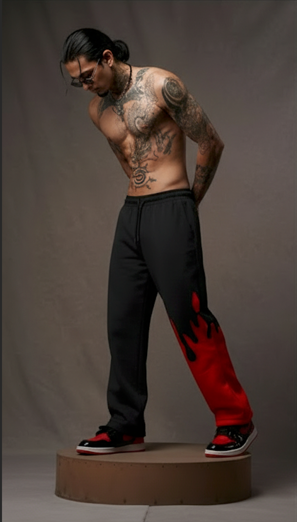 Red Fire Flame Trackpant – Unisex Baggy Streetwear by ALTR