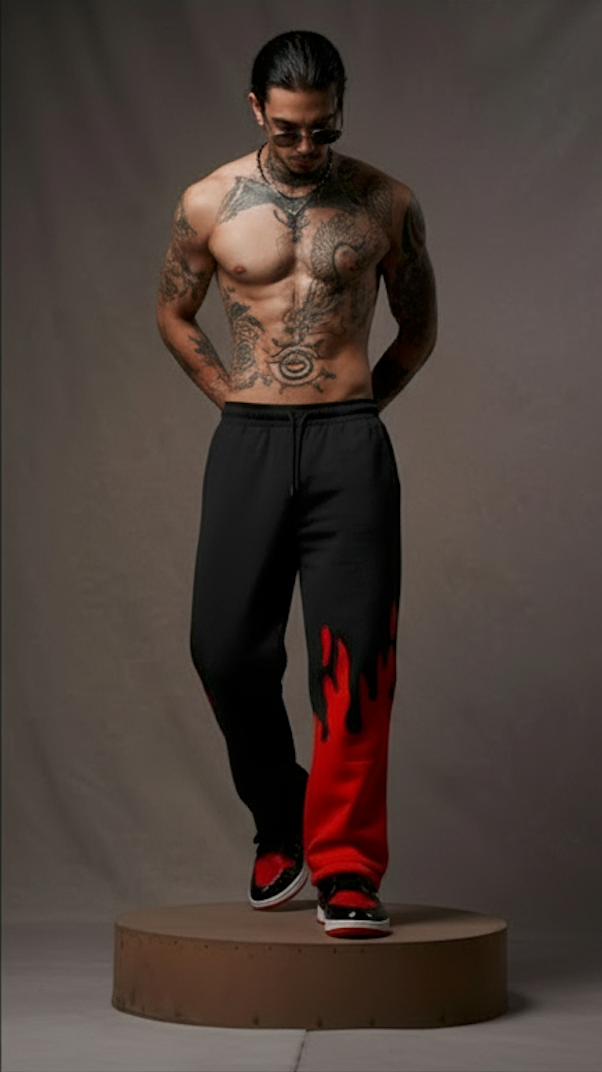 Red Fire Flame Trackpant – Unisex Baggy Streetwear by ALTR