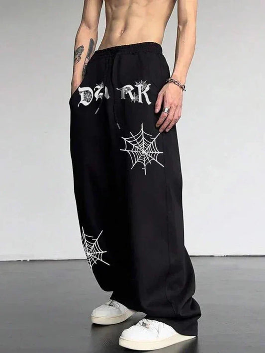 Dark Black Aesthetic Spider Web Oversized Sweatpants - ALTR