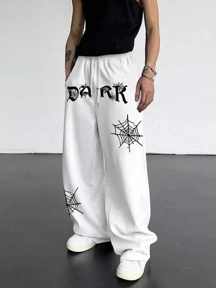 Dark White Aesthetic Spider Web Oversized Sweatpants - ALTR