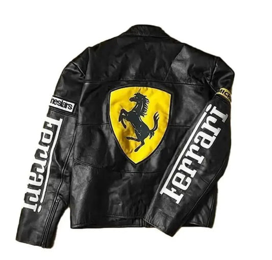 Ferrari - Inspired Black Leather Racing Jacket - ALTR
