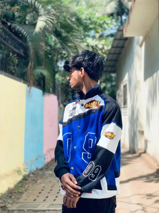 Vintage Y2K Blue Racing Jacket – Retro Motorcycle Style - ALTR